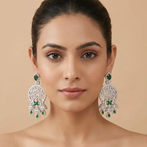 Green_&_Silver_Brass_Veil_Danglers_For_Women