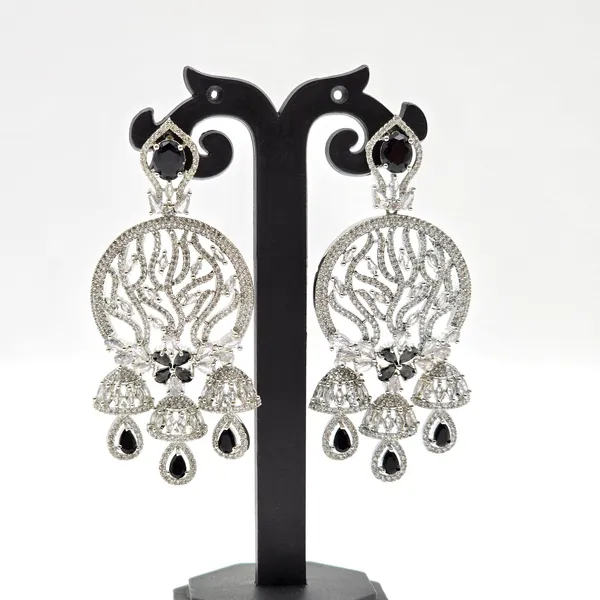 Silver_&_Black_Brass_Veil_Danglers_For_Women