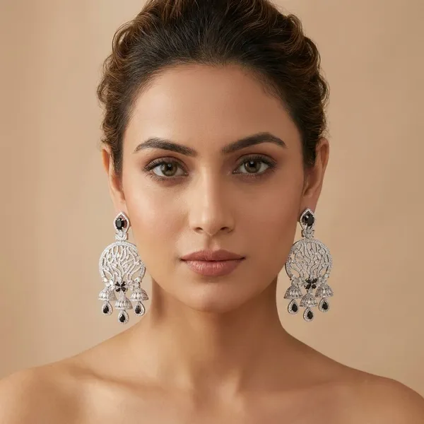 Silver_&_Black_Brass_Veil_Danglers_For_Women