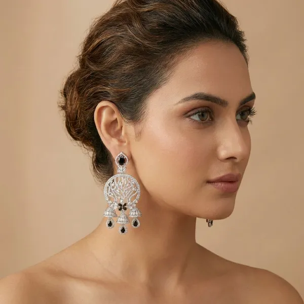 Silver_&_Black_Brass_Veil_Danglers_For_Women