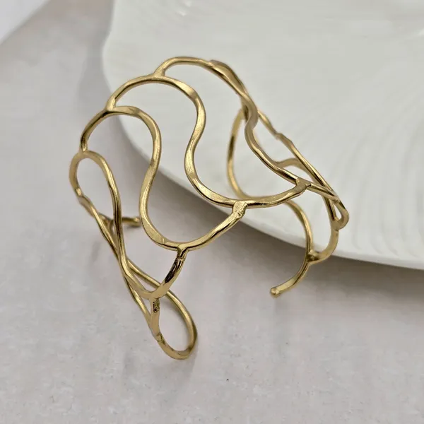 Statement_Waves_Brass_Bracelet_Adjustable_(Anti_Tarnish)