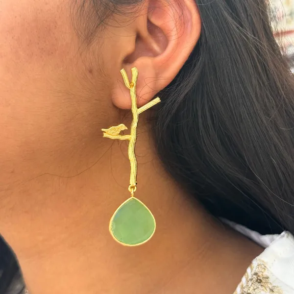 Green_Brass_Bird_On_Tree_Danglers_For_Women