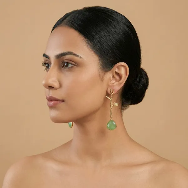 Green_Brass_Bird_On_Tree_Danglers_For_Women