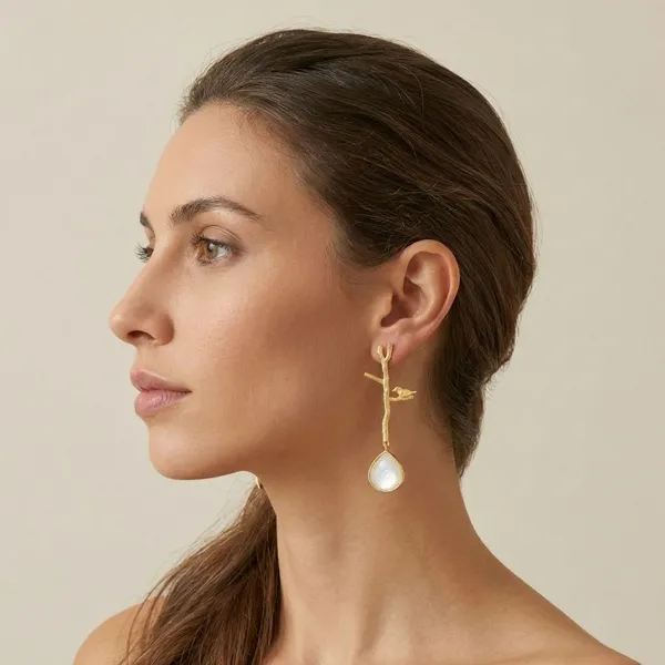 White_Brass_Bird_On_Tree_Danglers_For_Women