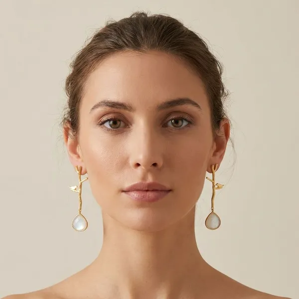 White_Brass_Bird_On_Tree_Danglers_For_Women