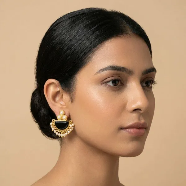 Black_Brass_Drop_Studs_With_Pearls_For_Women