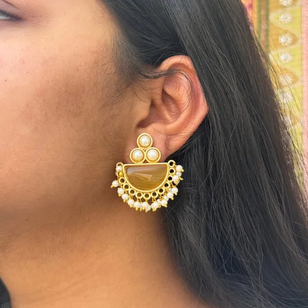 Yellowish_Brown_Brass_Drop_Studs_With_Pearls_For_Women