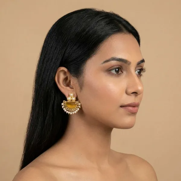 Yellowish_Brown_Brass_Drop_Studs_With_Pearls_For_Women