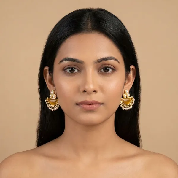 Yellowish_Brown_Brass_Drop_Studs_With_Pearls_For_Women