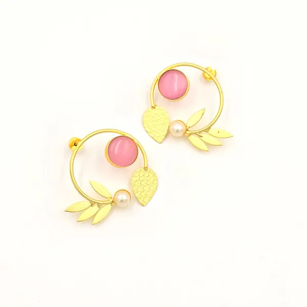 Pink_Brass_Statement_Studs_With_Leaves_And_Pearls_For_Women
