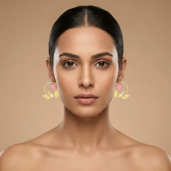 Pink_Brass_Statement_Studs_With_Leaves_And_Pearls_For_Women