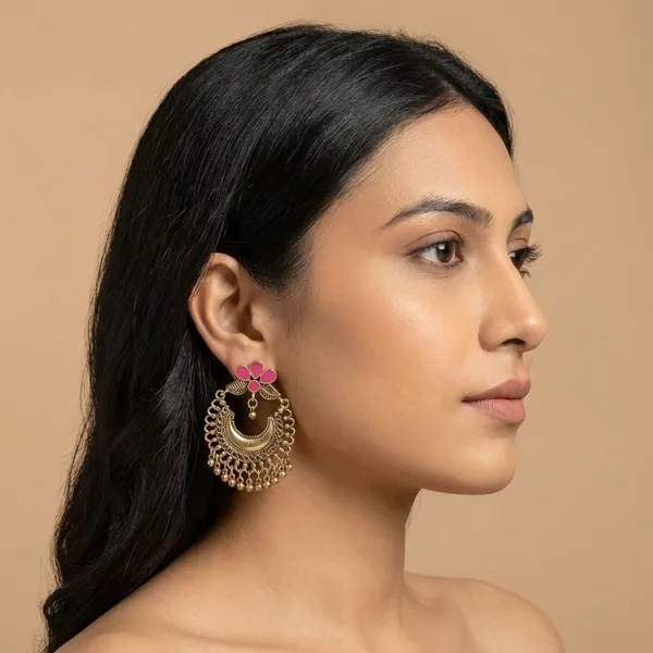 Pink_Brass_Oxidized_Earrings_For_Women
