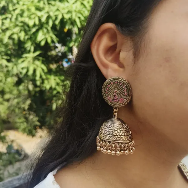 Pink_Brass_Jhumka_For_Women