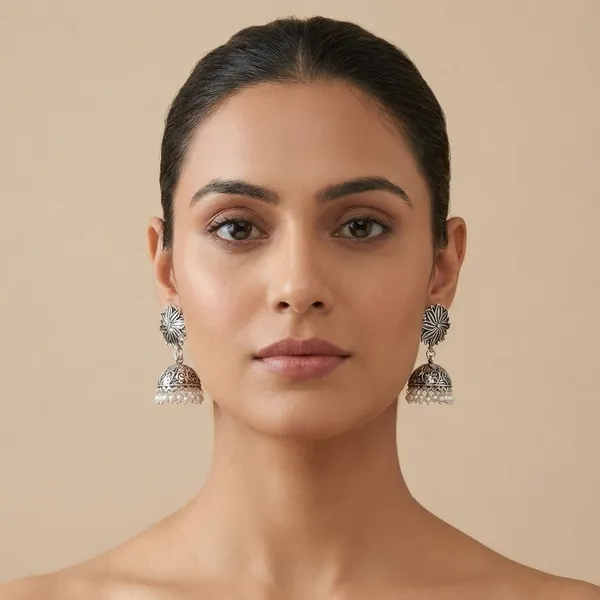 Silver_Brass_Oxidized_Pearl_Jhumka_For_Women