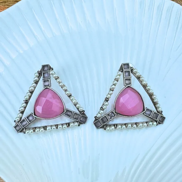 Pink_Brass_Triangular_Studs_For_Women