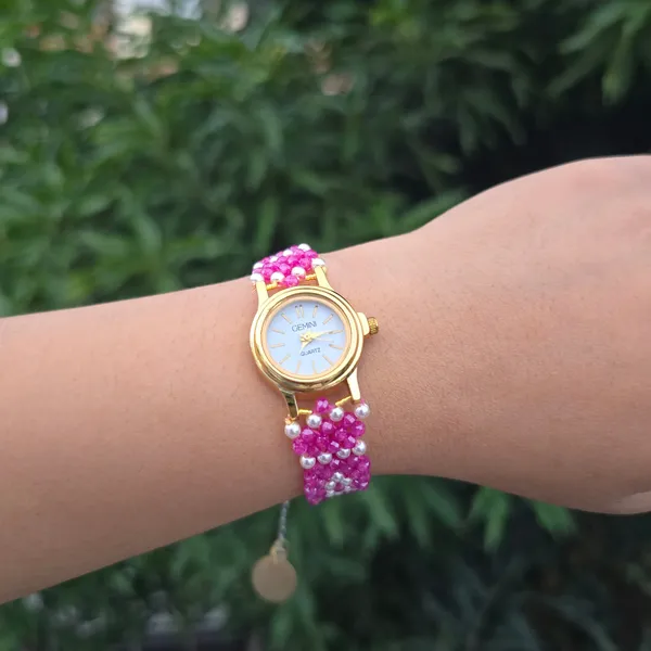 Pink_And_White_Patterned_Beaded_Watch