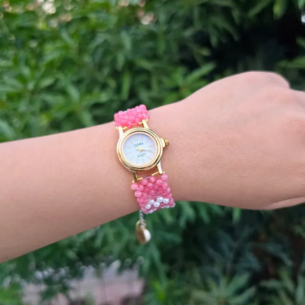 Rose_Pink_And_White_Beaded_Watch