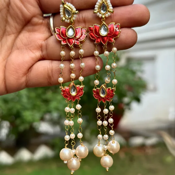 Red_Brass_Red_Lotus_Grace_Drop_Earrings_For_Women