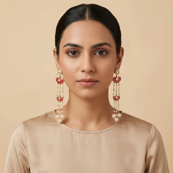Red_Brass_Red_Lotus_Grace_Drop_Earrings_For_Women