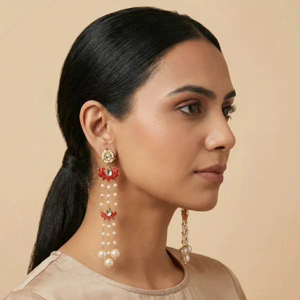 Red_Brass_Red_Lotus_Grace_Drop_Earrings_For_Women