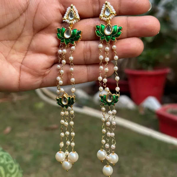 Green_Brass_Lotus_Grace_Drop_Earrings_For_Women