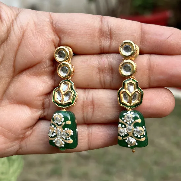 Green_Brass_Emerald_Charm_Stud_Earrings_For_Women