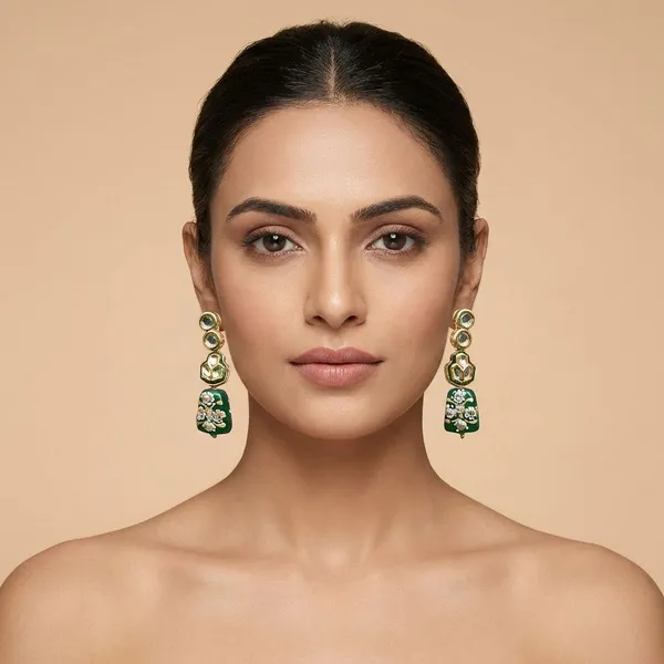 Green_Brass_Emerald_Charm_Stud_Earrings_For_Women
