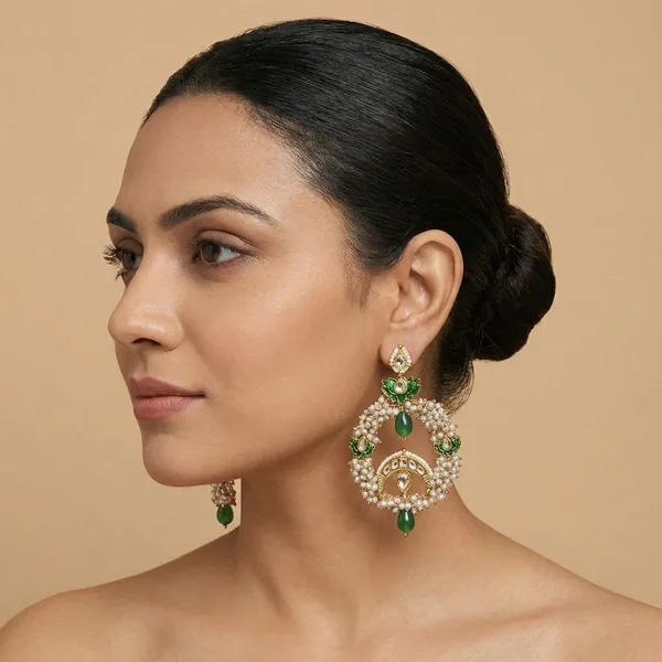 Green_and_White_Brass_Lotus_Bloom_Chandbalis_For_Women