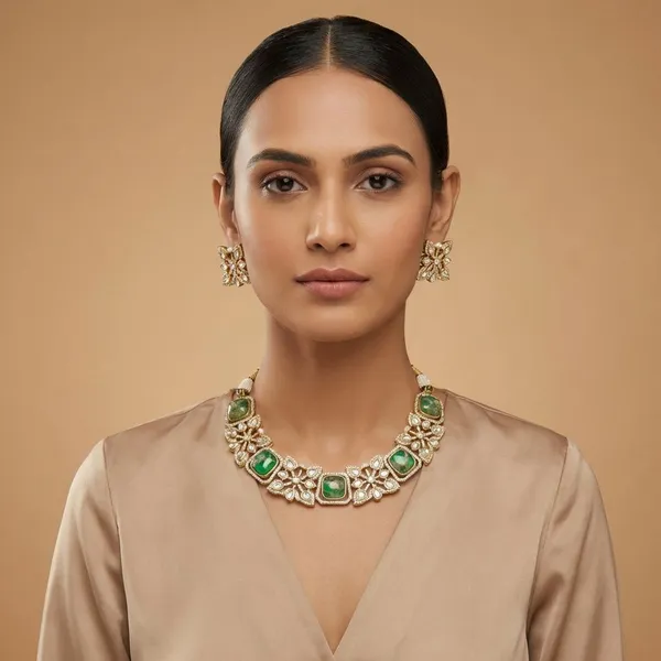 Green_Brass_Regal_Necklace_Set_For_Women