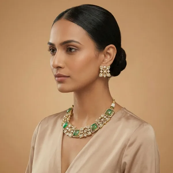 Green_Brass_Regal_Necklace_Set_For_Women