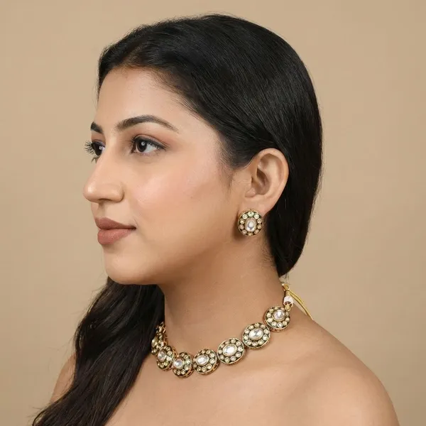Green_and_Gold_Brass_Meena_Kundan_Choker_Set_For_Women