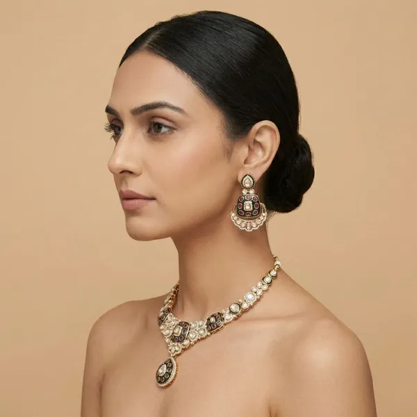 Multicolor_Brass_Ziyana_Necklace_Set_For_Women