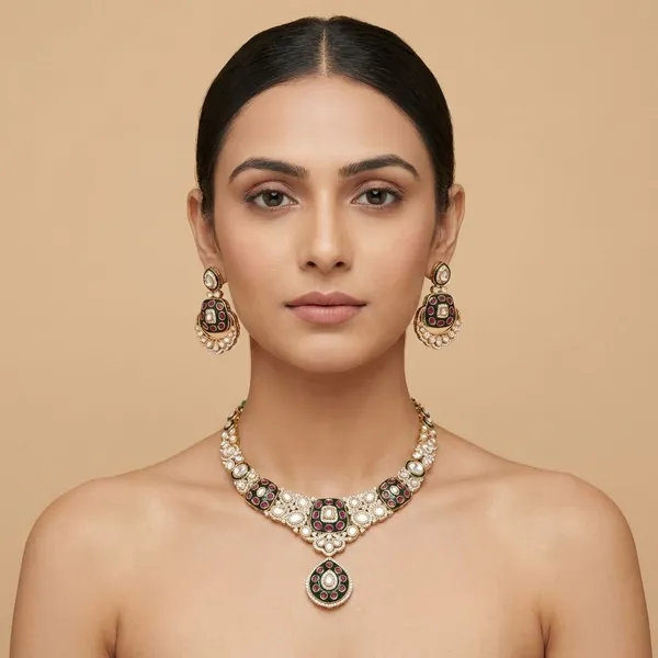 Multicolor_Brass_Ziyana_Necklace_Set_For_Women
