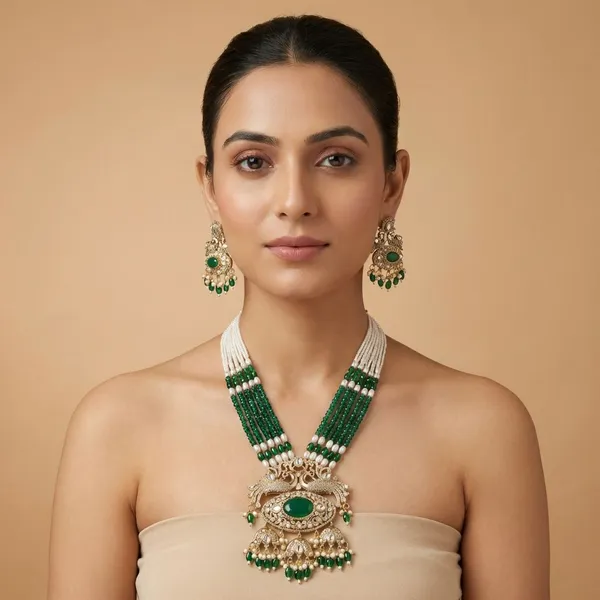 Green_Brass_Mor_Leela_Necklace_Set_For_Women