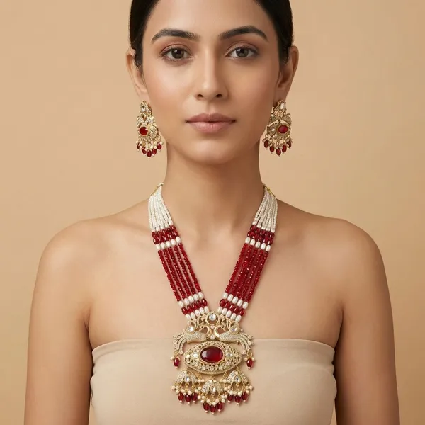 Red_Brass_Mor_Leela_Necklace_Set_For_Women