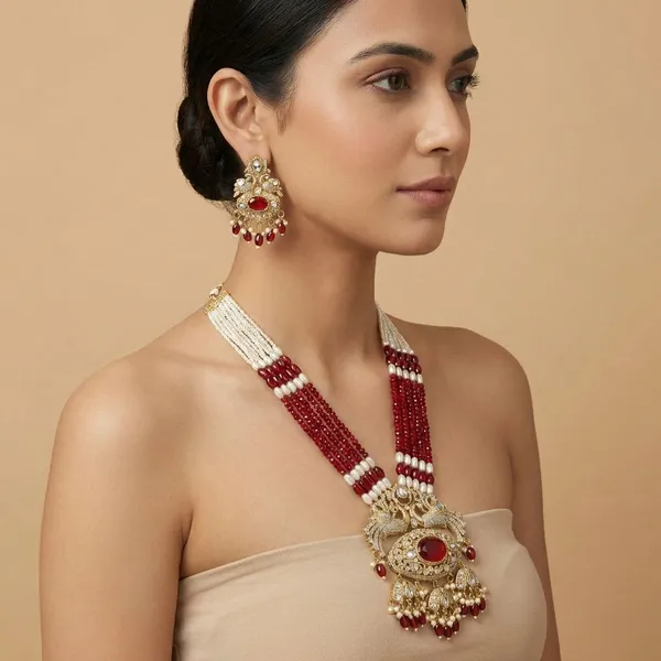 Red_Brass_Mor_Leela_Necklace_Set_For_Women
