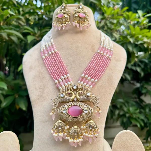 Pink_Brass_Mor_Leela_Necklace_Set_For_Women