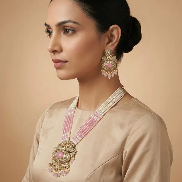 Pink_Brass_Mor_Leela_Necklace_Set_For_Women
