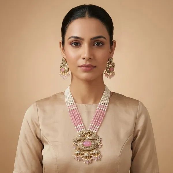 Pink_Brass_Mor_Leela_Necklace_Set_For_Women