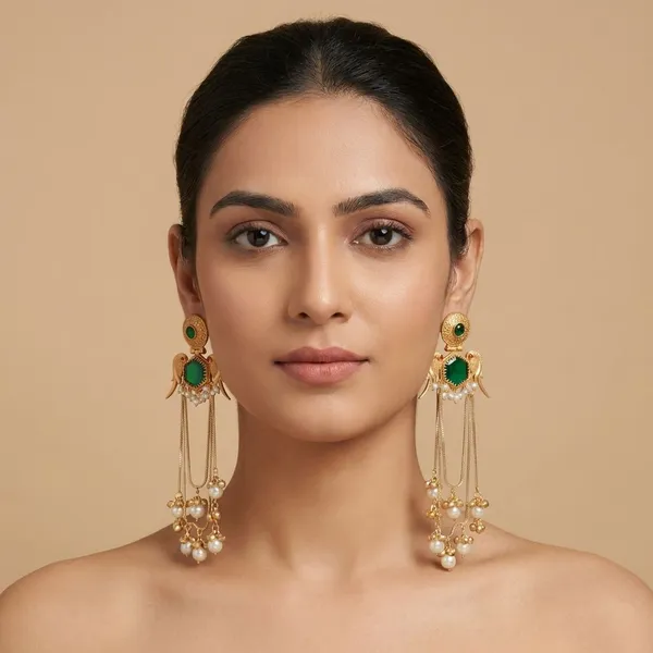 Gold_&_Green_Brass_Bulbul_Jhumka_For_Women