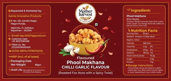 Roasted_Flavoured_Makhana_Chilli_Garlic_Flavour_Healthy_Snack_Cholesterol_Free_Rich_Calcium_Roasted_Olive_Oil_90_Gm