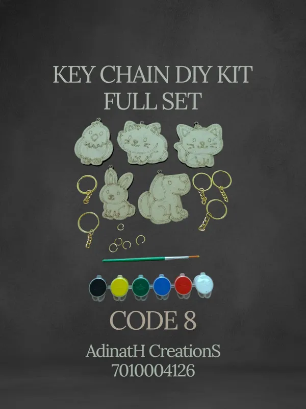 Diy_Wooden_Keychain_Craft_Kit_Set_Of_5_Cute_Animal_Designs_Code_8_set_of_2_each_has_5_pcs_total_10_pcs