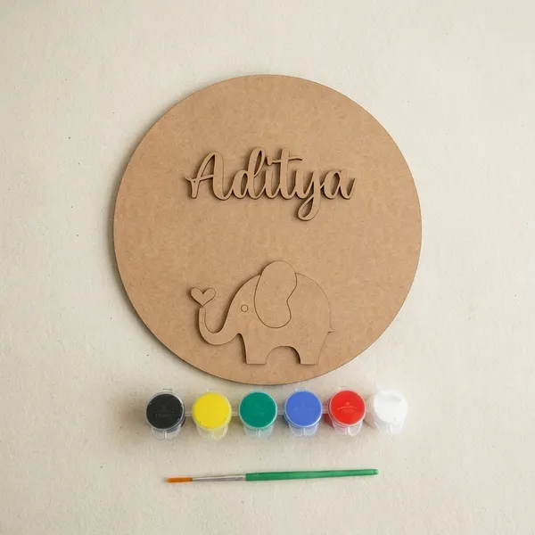 Personalized_Wooden_Circle_With_Name_And_Cartoon_Engraving_Diy_Paint_Kit_Aaditya_With_Elephant