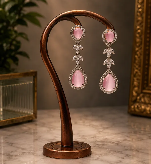 Pink_Teardrop_Stone_Statement_Brass_Necklace_Set_For_Women