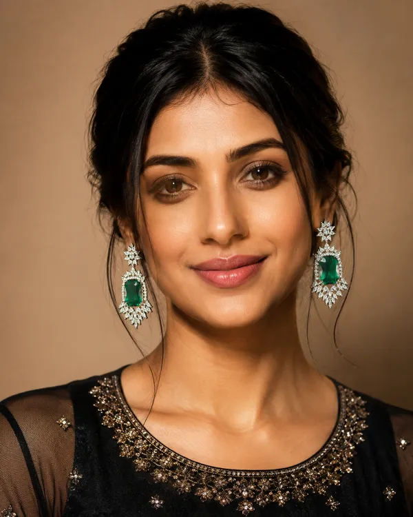 Green_Brass_Silver_Tone_Floral_Drop_Earrings_For_Women