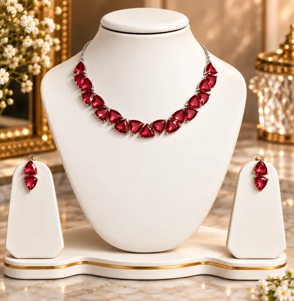 Red_Brass_Leaf_Motif_Faceted_Stone_Necklace_Set_For_Women