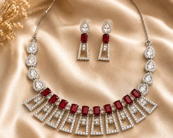 Silver_Tone_Red_Stone_Geometric_Necklace_And_Earrings_Set_For_Women