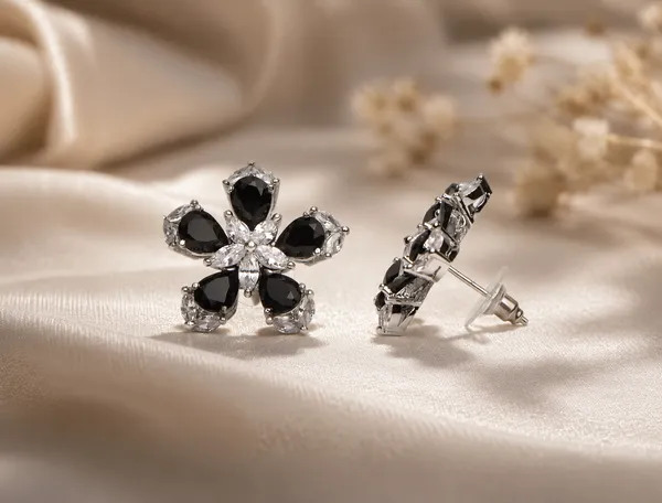 Black_Brass_Floral_Stone_Stud_Earrings_For_Women