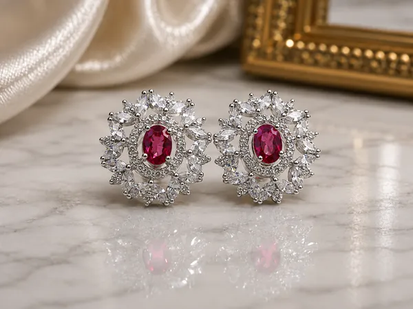 Red_Brass_Oval_Crystal_Floral_Stud_Earrings_For_Women