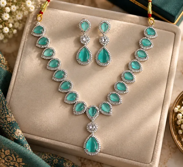 Green_Silver_Tone_Brass_Teardrop_Stone_Necklace_And_Earrings_Set_For_Women